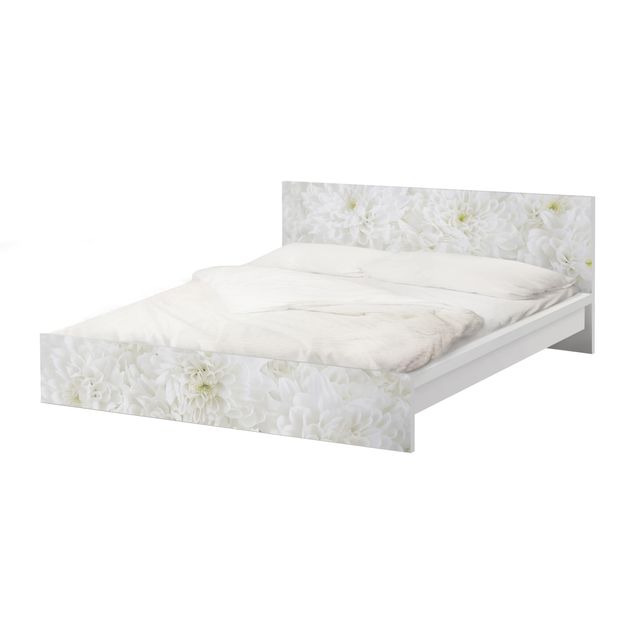 Möbelfolie für IKEA Malm Bett niedrig 140x200cm - Dahlien Blumenmeer weiß