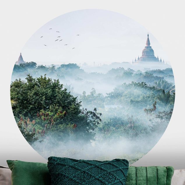 Küche Dekoration Morgennebel über dem Dschungel von Bagan