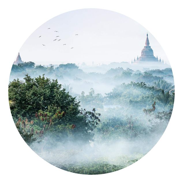 Fototapete Morgennebel über dem Dschungel von Bagan