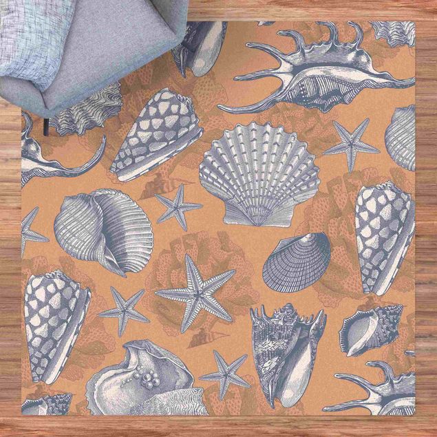 Moderne Teppiche Muster Nautik Seestern und Muscheln