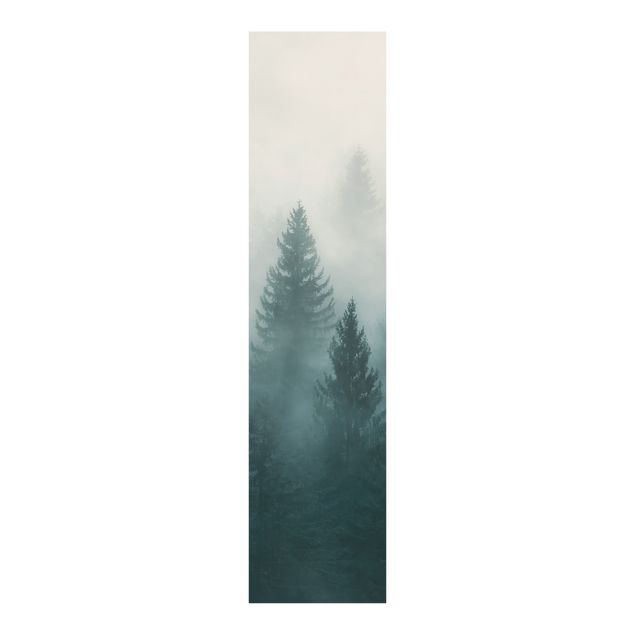 Schiebegardine Wald Nadelwald im Nebel