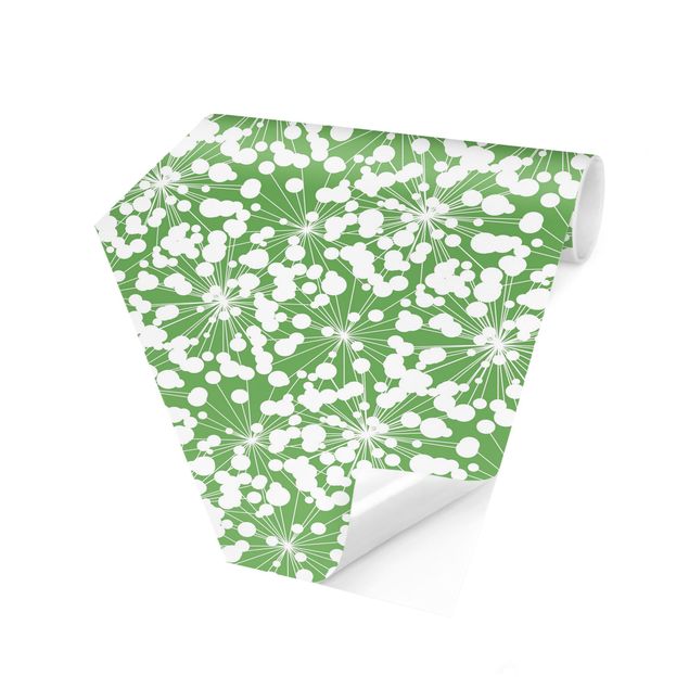Tapete Hexagon Natürliches Muster Pusteblume mit Punkten vor Grün
