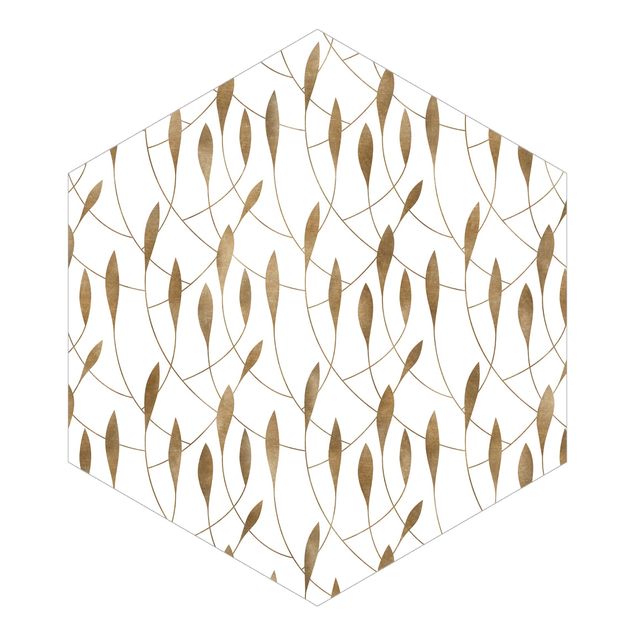 Foto Tapete Natürliches Muster schwungvolle Blätter in Gold