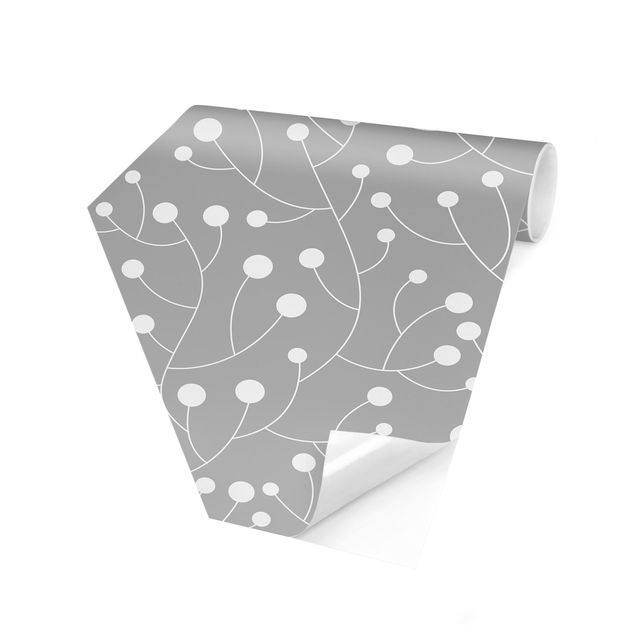 Tapete Hexagon Natürliches Muster Wachstum mit Punkten auf Grau