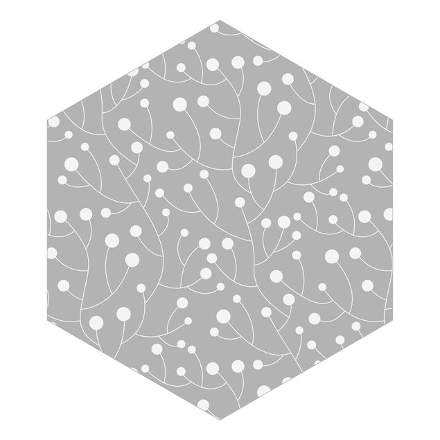 Wandtapete gruen Natürliches Muster Wachstum mit Punkten auf Grau