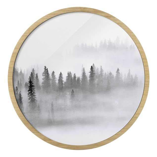 Landschaftsbilder gerahmt Nebel im Tannenwald Schwarz-Weiß