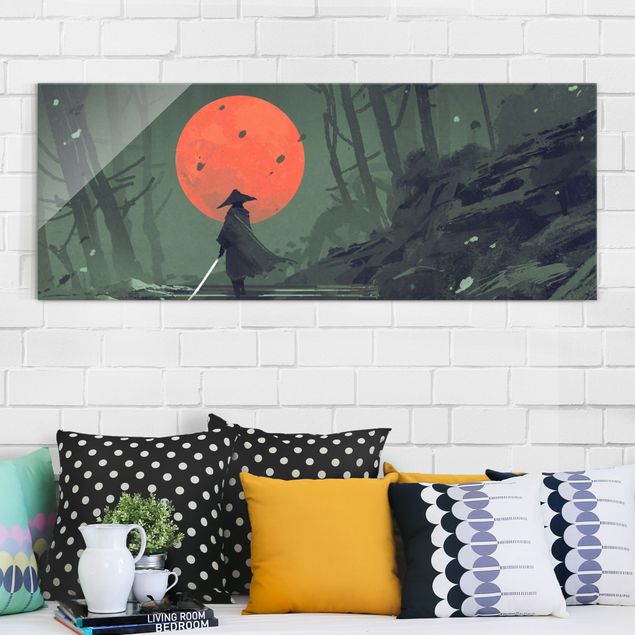Wandbilder Modern Ninja im roten Mondschein
