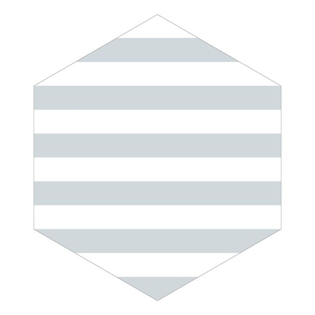 Hexagon Mustertapete selbstklebend - No.YK53 Querstreifen Grau Weiß