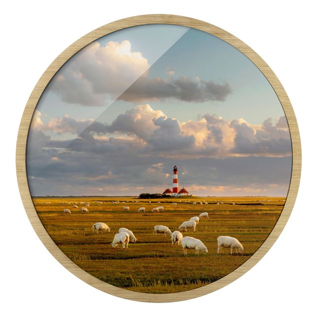 Wandbilder Meer Nordsee Leuchtturm mit Schafsherde