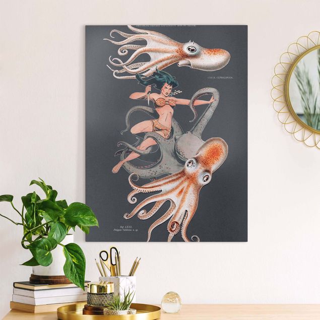 Leinwandbilder Fisch Nymphe mit Oktopussen