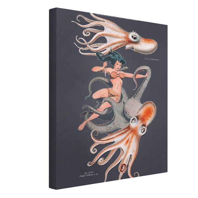 Wandbilder Kunstdrucke Nymphe mit Oktopussen