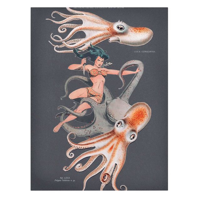 Leinwandbilder Retro Nymphe mit Oktopussen