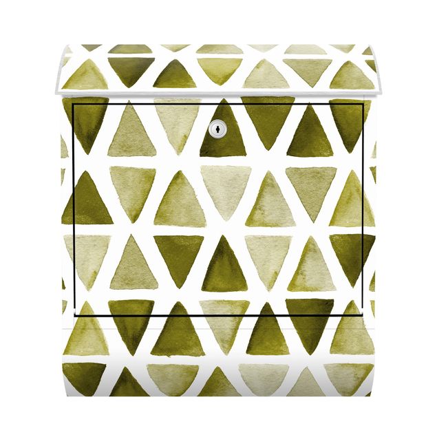 Design Briefkasten Olivgrüne Aquarelldreiecke