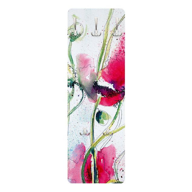 Garderobe Blumen - Painted Poppies - Weiß Rot
