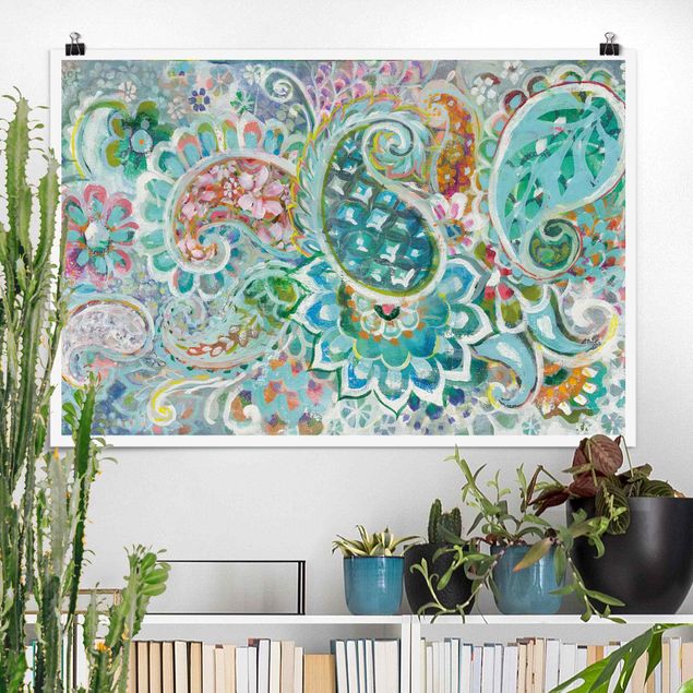 Wandbilder Muster Paisley mit Blumen