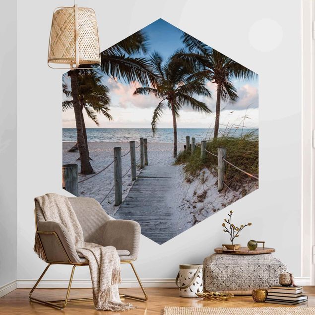 Fototapete modern Palmen am Steg zum Meer
