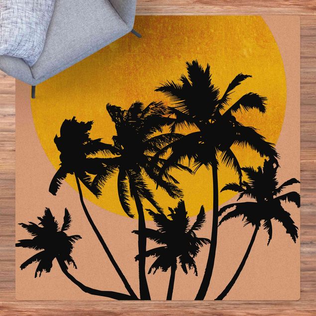 Moderner Teppich Palmen vor goldener Sonne