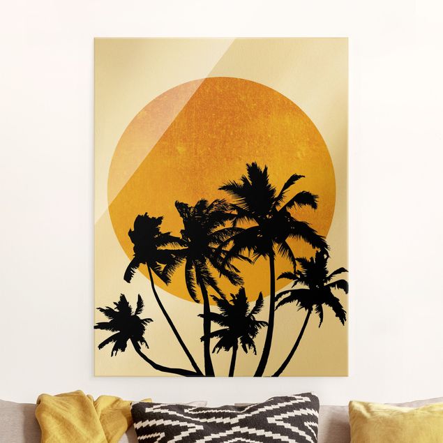 Wanddeko Küche Palmen vor goldener Sonne