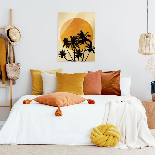 Wandbilder Landschaften Palmen vor goldener Sonne