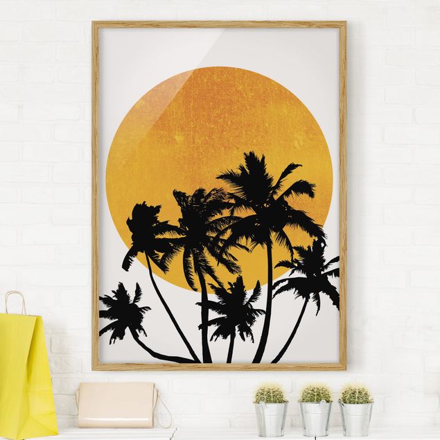 Küche Dekoration Palmen vor goldener Sonne