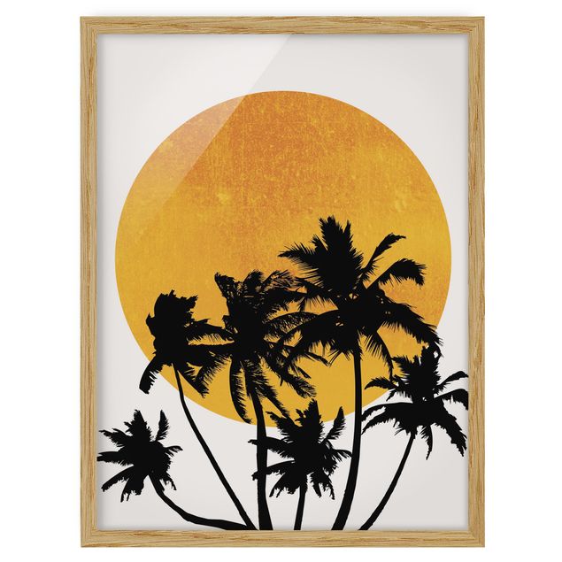 Wandbilder Floral Palmen vor goldener Sonne