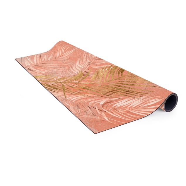 Teppich Esszimmer Palmenblätter Rosa und Gold I