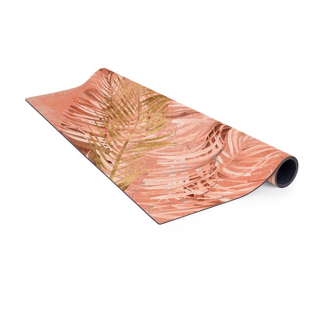 Teppich Esszimmer Palmenblätter Rosa und Gold II