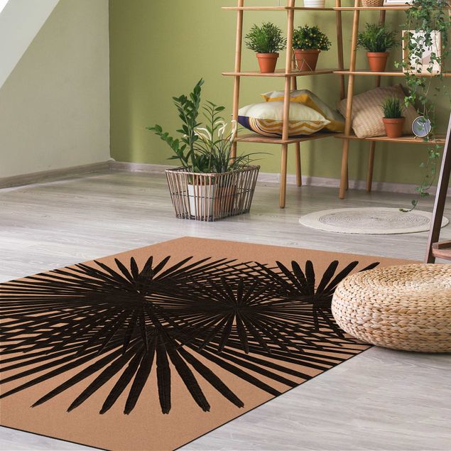 Teppich schwarz-weiß Palmenfarne in Schwarz-Weiß