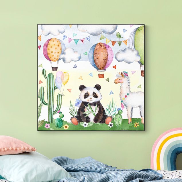 Wandbilder Modern Panda und Lama Aquarell