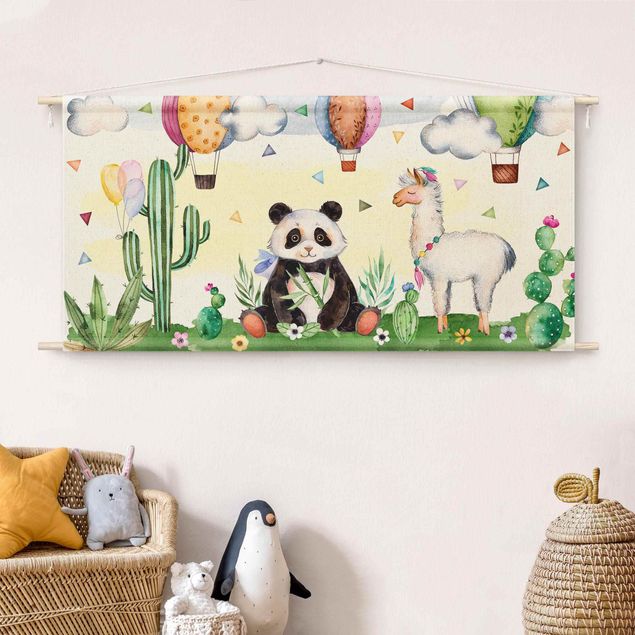 Wandbilder Pandas Panda und Lama Aquarell