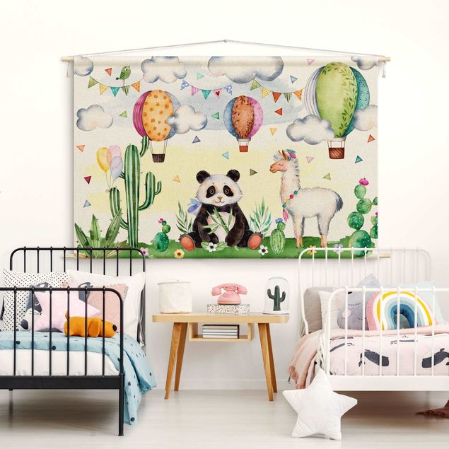 Deko Kinderzimmer Panda und Lama Aquarell