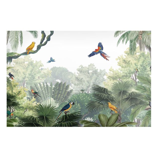 Wandbilder Landschaften Papageienparade im sanften Dschungel
