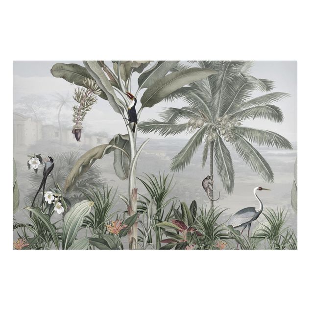 Wandbilder Bäume Paradiesvögel im Dschungelpanorama