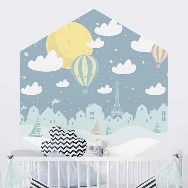 Babyzimmer Deko Paris mit Sternen und Heißluftballon