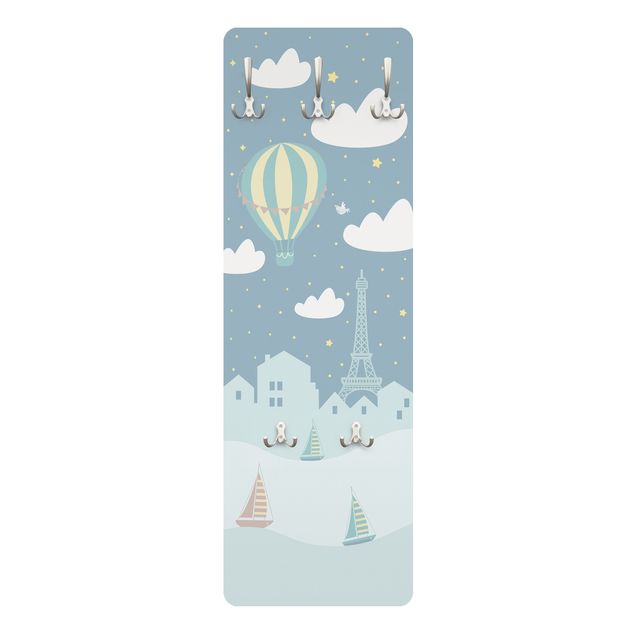 Garderobe mit Motiv Paris mit Sternen und Heißluftballon