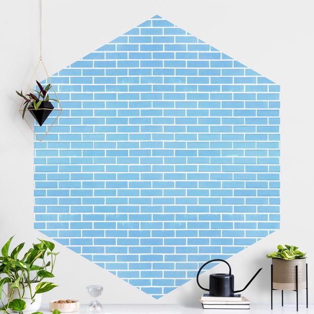Wanddeko Küche Pastellblaue Ziegelwand