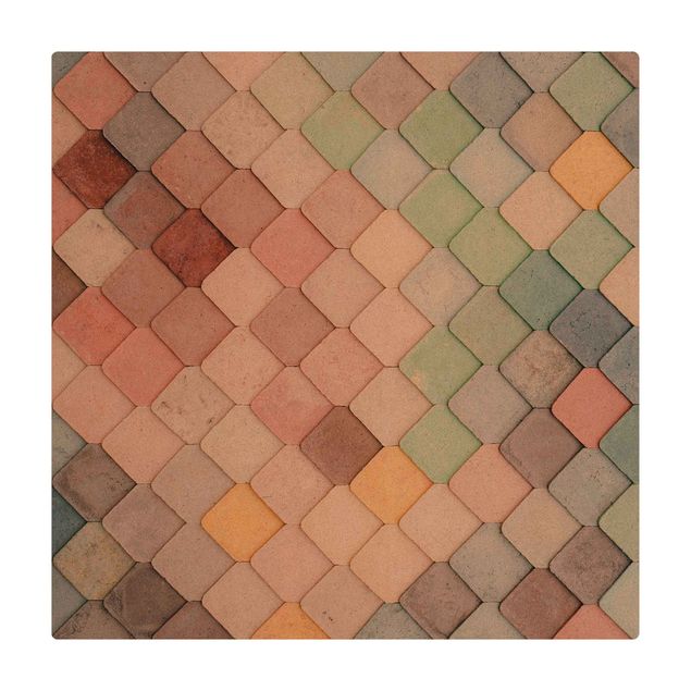 Kork-Teppich - Pastellfarbene Fischschuppen aus Stein - Quadrat 1:1