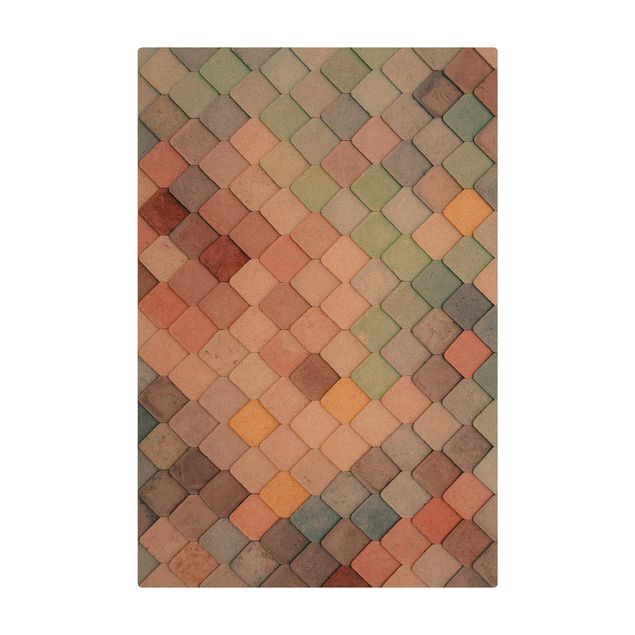 Kork-Teppich - Pastellfarbene Fischschuppen aus Stein - Hochformat 2:3