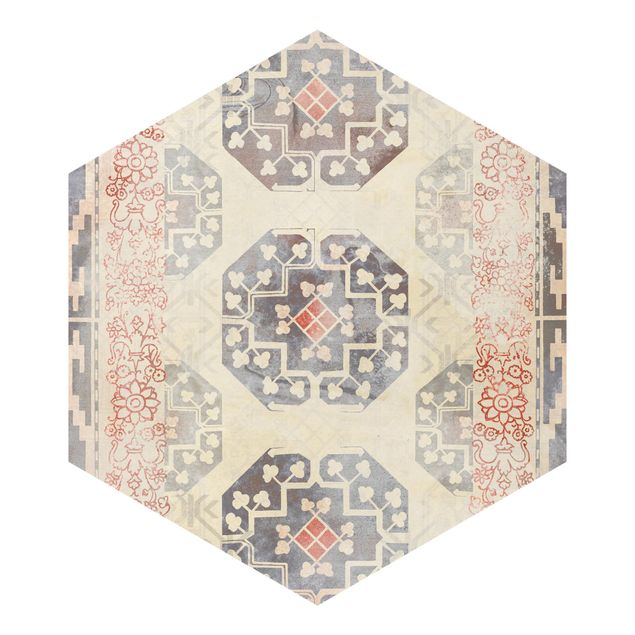 Hexagon Mustertapete selbstklebend - Persisches Vintage Muster in Indigo IV