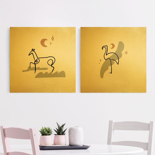 Leinwandbild Pferd Picasso Interpretation - Pferd und Flamingo