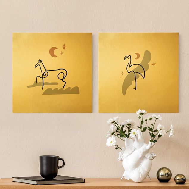 Leinwandbilder Tiere Picasso Interpretation - Pferd und Flamingo