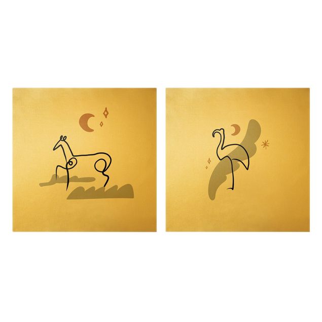 Wandbilder Abstrakt Picasso Interpretation - Pferd und Flamingo