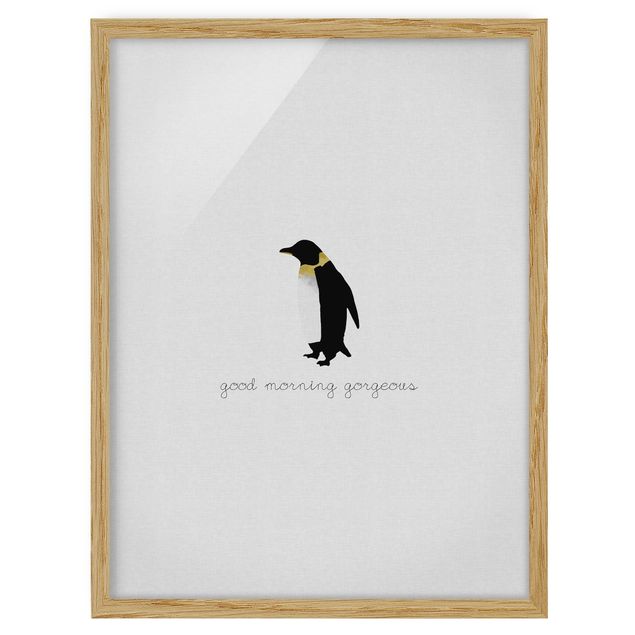 Wandbilder Schwarz-Weiß Pinguin Zitat Good Morning Gorgeous