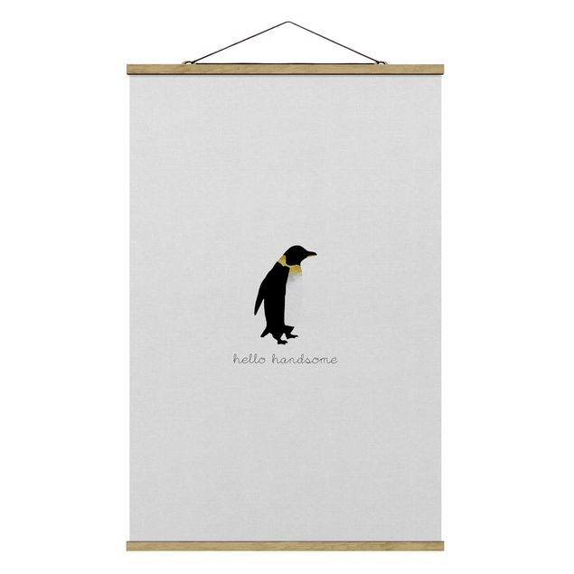 Wandbilder Schwarz-Weiß Pinguin Zitat Hello Handsome