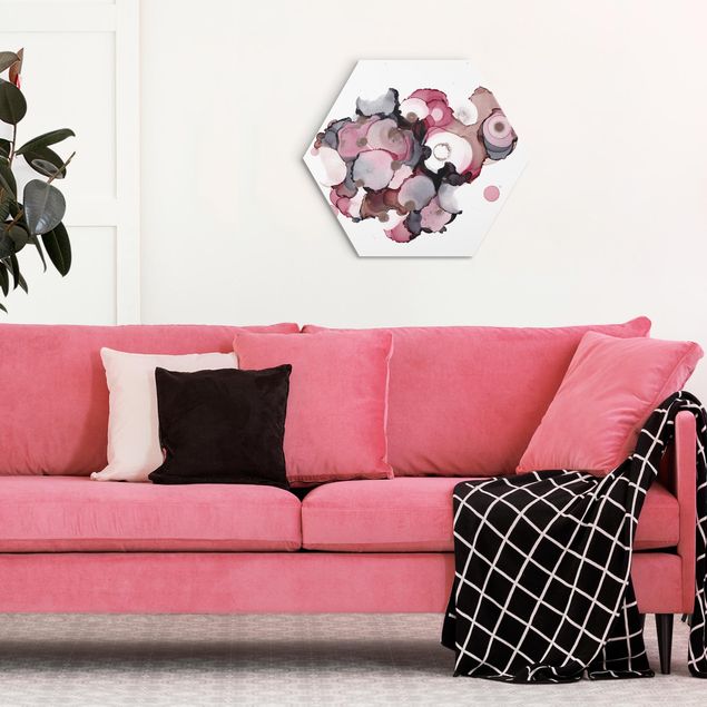 Wandbilder Muster Pink-Beige Tropfen mit Roségold