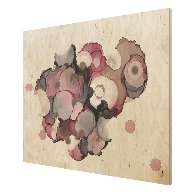 Wandbild Holz Pink-Beige Tropfen mit Roségold
