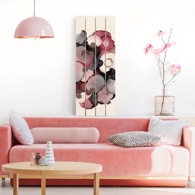 Holzbilder Pink-Beige Tropfen mit Roségold