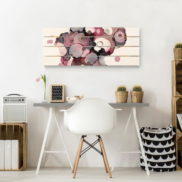 Holzbilder Pink-Beige Tropfen mit Roségold