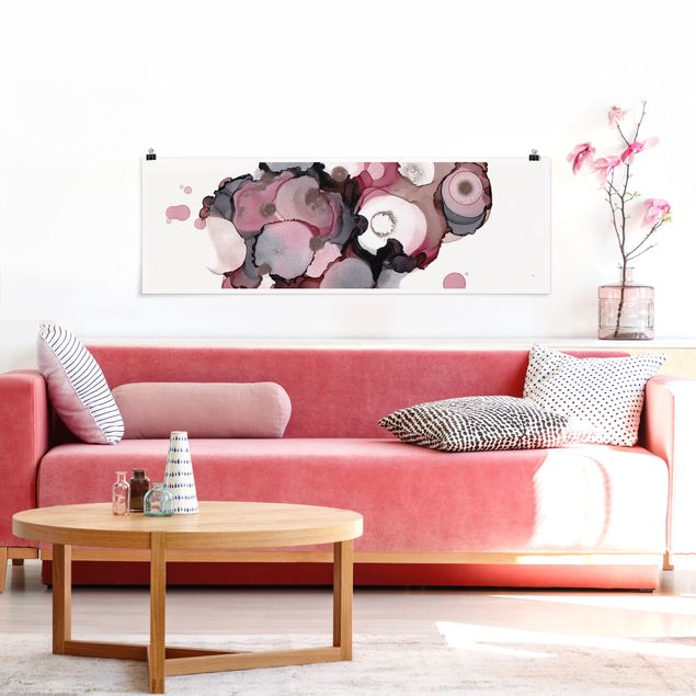 abstrakte Kunst Poster Pink-Beige Tropfen mit Roségold