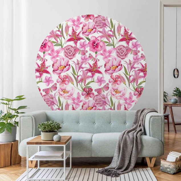 Küche Dekoration Pinke Blumen mit Schmetterlingen